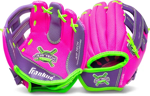 Miniatura 8 de Guante de béisbol Franklin Sports Air Tech con pelota - Béisbol para niños - Espuma Air Tech suave Rosado/Púrpura