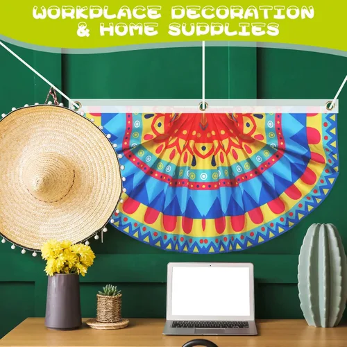 Miniatura 5 de 4 banderas de fiesta mexicana para decoración de fiesta de semicírculo, bandera plisada del Cinco de Mayo para festivales mexicanos, carnavales