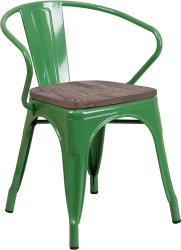Miniatura 11 de Flash Furniture Silla de metal negro con asiento y brazos de madera