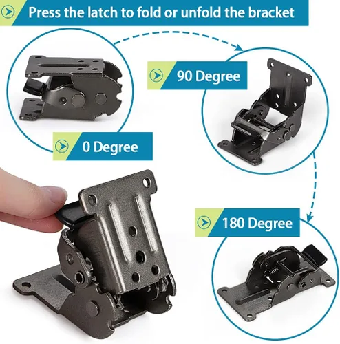 Miniatura 5 de Skelang Brakcet plegable de 2 piezas 0°-90°-180°, bisagra plegable de mesa, soporte de extensión de autobloqueo para mesa, banco de trabajo