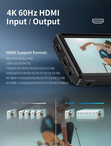 Miniatura 6 de FEELWORLD S55E - Monitor DSLR de campo de cámara de 5.5 pulgadas, 500nit, salida de entrada HDMI 4K, forma de onda 3D LUT HDR enfoque preciso