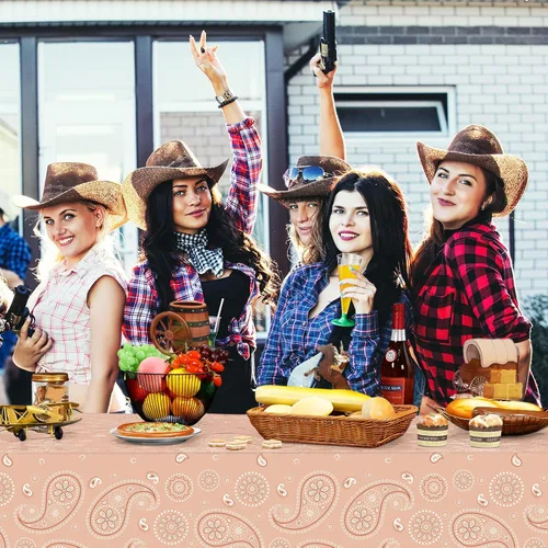 Miniatura 7 de Tatuo Mantel de fiesta del oeste con estampado de cachemira, mantel de bandana, mantel de plástico rectangular con flores para fiesta temática