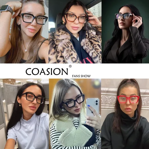 Miniatura 2 de COASION Lentes de bloqueo de luz azul, lentes clásicos gruesos con montura cuadrada para mujeres y hombres