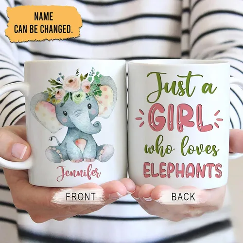 Miniatura 2 de Hyturtle Regalos Personalizados Amante de Elefantes - Just A Girl Who Loves Elephants Taza de Café Personalizada con Nombre en Cerámica de 0,32 l