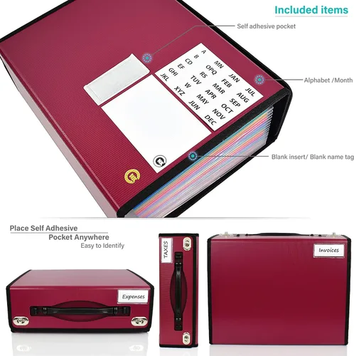 Miniatura 5 de CNK Carpetas de archivos de acordeón con organizador de 24 bolsillos para almacenamiento de documentos en papel Carpeta de documentos expandible