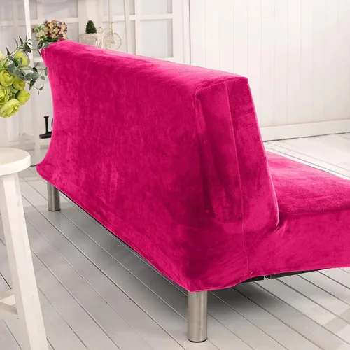Miniatura 3 de Funda de felpa para futón sin brazos, funda de terciopelo suave de color sólido, funda elástica para sofá cama de 2 y 3 plazas, para el hogar, Rosa