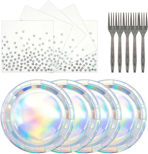Miniatura 8 de 72 PIEZAS Platos y Servilletas de Feliz Cumpleaños Suministros para Fiestas, Platos y Servilletas de Papel con Puntos Negros y Dorados con Tenedores