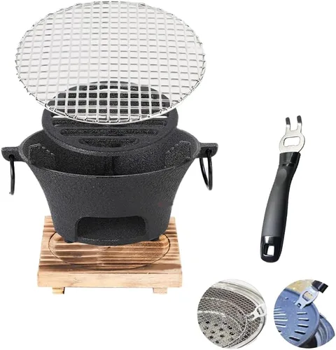 Miniatura 2 de Parrilla Hibachi de carbón de hierro fundido sazonado redondo