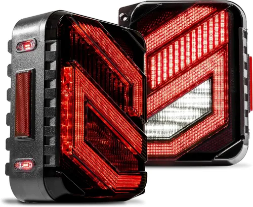 TRUE MODS Luces Traseras LED Compatibles con 2007-2018 Jeep Wrangler JK JKU [DOT] [Fumado Oscuro] [Señal de Giro y Marcha Atrás] Z-Shape Sport
