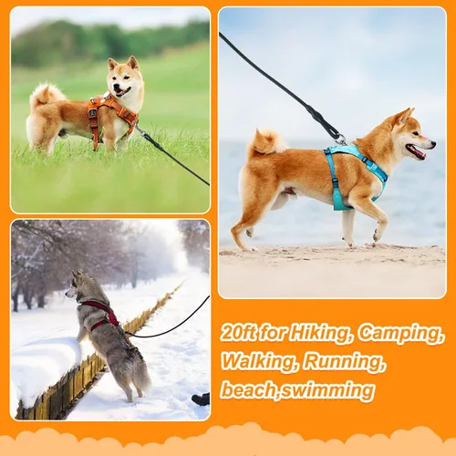Miniatura 5 de Vivifying Correa larga flotante para perro, correa de entrenamiento para perros de 20 pies, cable de control con mango cómodo para exteriores, Negro