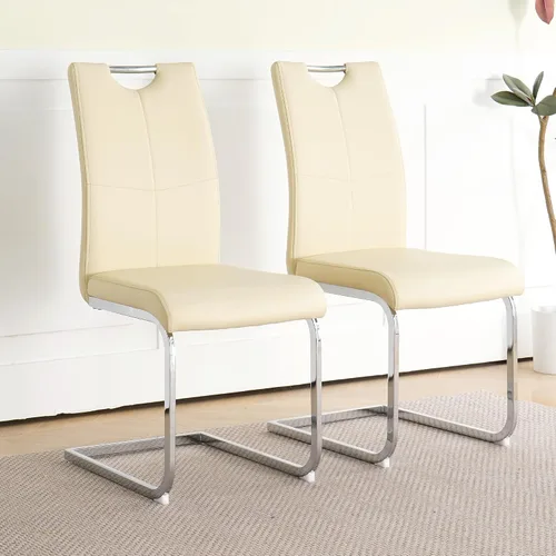 Miniatura 13 de Juego de 2 sillas de comedor, modernas sillas de cocina con respaldo alto con patas de metal y asiento acolchado de piel sintética, sillas de Negro