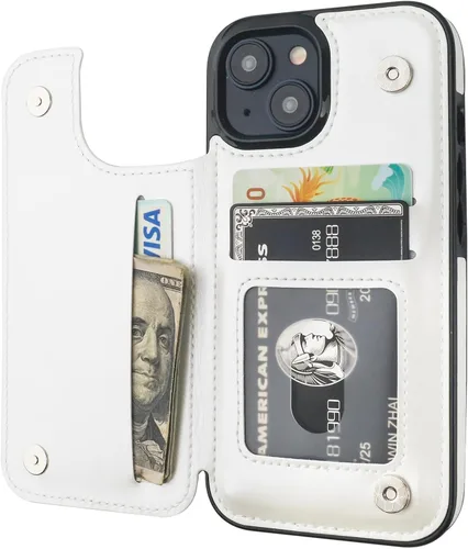 Miniatura 15 de ONETOP - Funda tipo cartera compatible con iPhone 15 con soporte para tarjetas, funda de piel sintética con ranuras para tarjetas, doble cierre Azul