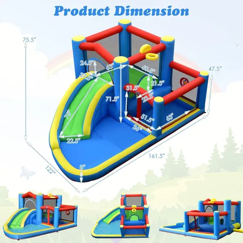 Miniatura 4 de BOUNTECH Tobogán acuático inflable, casa hinchable para niños de 5 a 12 años, para fiestas en interiores y exteriores, con soplador de 480 W, bolas