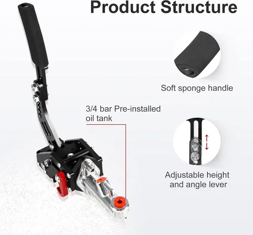 Miniatura 3 de Universal Racing Freno de mano hidráulico Drift E-Brake Manija de estacionamiento Freno de emergencia Palanca de engranajes Negro