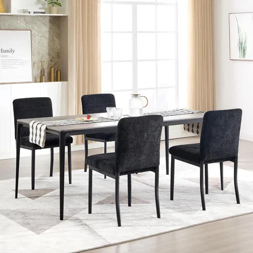 Miniatura 8 de Juego de 4 sillas de comedor, modernas sillas de comedor Parsons de tela tapizada, sillas de cocina sin brazos con patas de metal y asiento Verde
