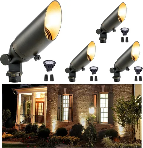 Miniatura 66 de Gardenreet Focos de paisaje de latón de bajo voltaje, luz LED para exteriores de 12 V, luces con cable IP65 impermeables, bronce antiguo
