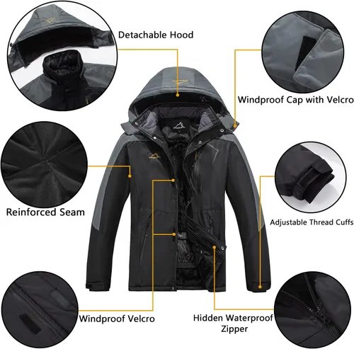 Miniatura 4 de Men's Ski Jacket Waterproof Warm Winter Mountain Windbreaker Hooded Raincoat Snow Jackets
