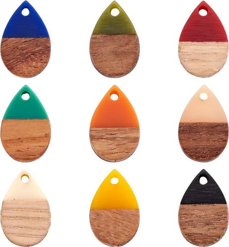 Miniatura 12 de Pendientes de hoja de madera de resina encantos pendientes de madera en blanco