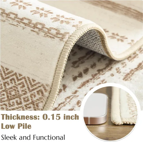 Miniatura 134 de jinchan - Tapete lavable de 5 x 7 pies, marroquí, de lana sintética, color gris pardo, resiste manchas, antideslizante, fino, moderno, geométrico