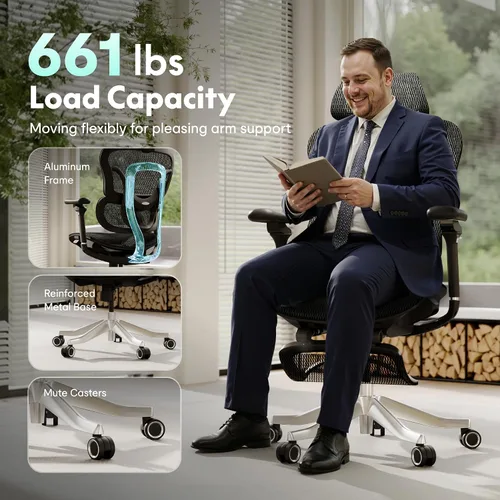Miniatura 7 de FLEXISPOT ErgoX Max - Silla ergonómica de oficina, color negro, marco y base de aleación de aluminio, capacidad de 661 libras, reposabrazos 5D