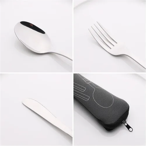 Miniatura 2 de Morcte Juego de cubiertos de 12 piezas de acero inoxidable para viajes, camping, cubiertos con cuchara y tenedor, servicio para 4