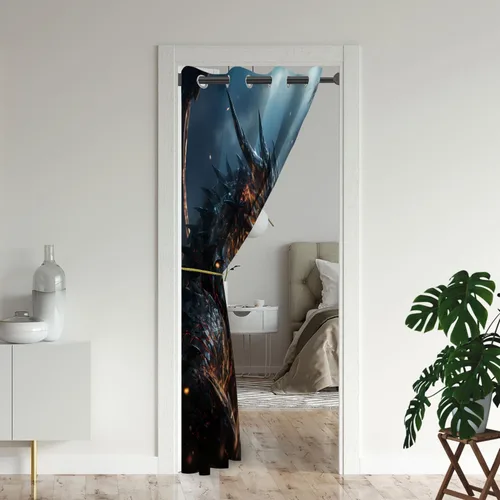Miniatura 2 de Cortinas de puerta de dragón para puertas, mágica cortina opaca medieval de animales de fantasía para armario de dormitorio de niños, con ojales