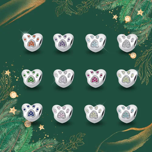 Miniatura 2 de QeenseKc Abalorio de corazón con diseño de pata de mascota con circonita cúbica para Pandöra y pulsera europea