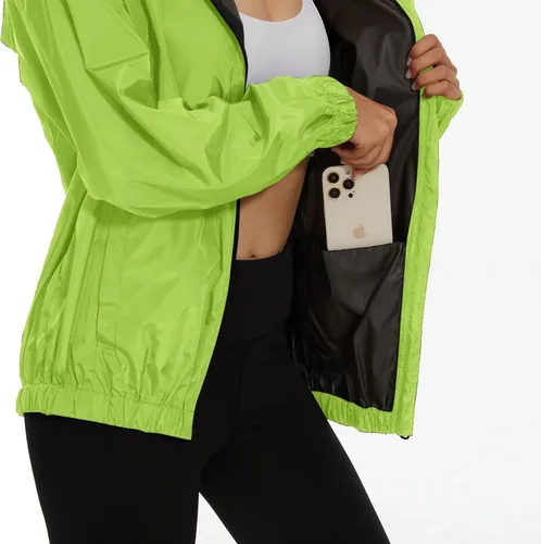 Miniatura 4 de OSTOO Chaqueta impermeable ligera para mujer, para correr, ciclismo, con capucha, para senderismo, rompevientos