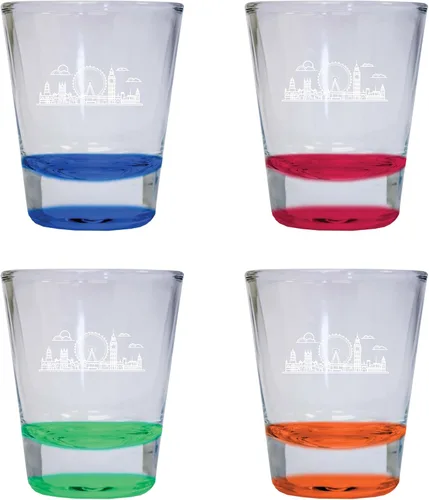 London England Souvenir - Vaso de chupito grabado redondo de 1.5 onzas, paquete de 4 unidades, multicolor