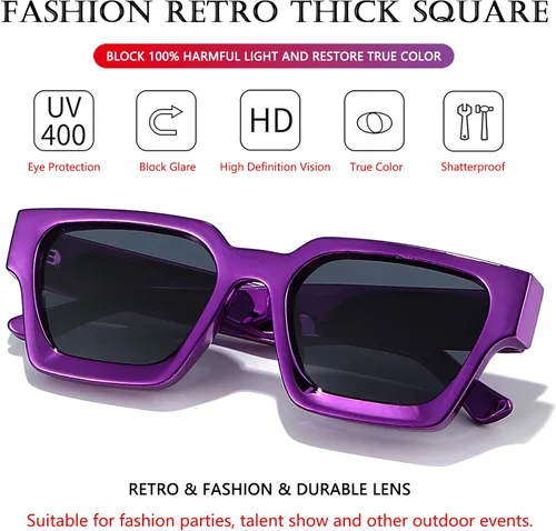 Miniatura 117 de AIEYEZO Gafas de sol cuadradas para mujeres y hombres, gafas de sol cuadradas con montura gruesa, estilo de diseñador simple