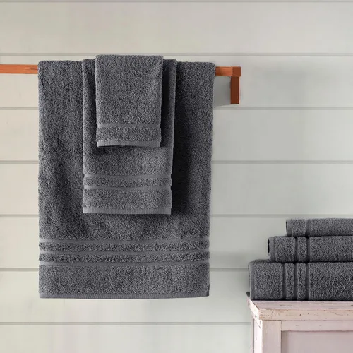 Miniatura 4 de Juego de 6 toallas de baño negras para baño, algodón turco original, suave, absorbente y de primera calidad, 2 toallas de baño, 2 manos y 2 toallas