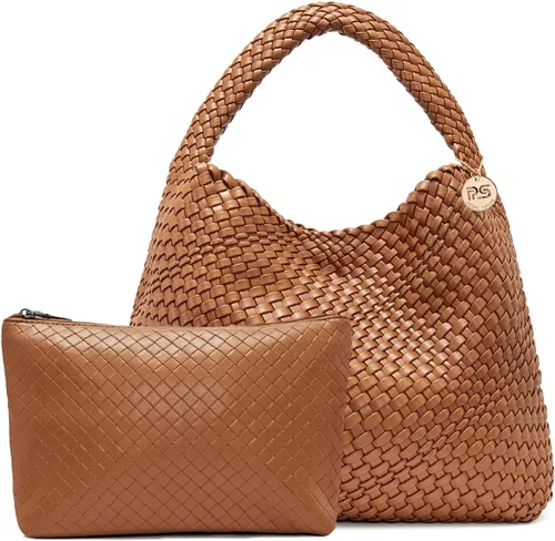 PS PETITE SIMONE Bolso de mano tejido para mujer, bolso grande tejido de cuero, bolso trenzado, bolso tejido color avellana