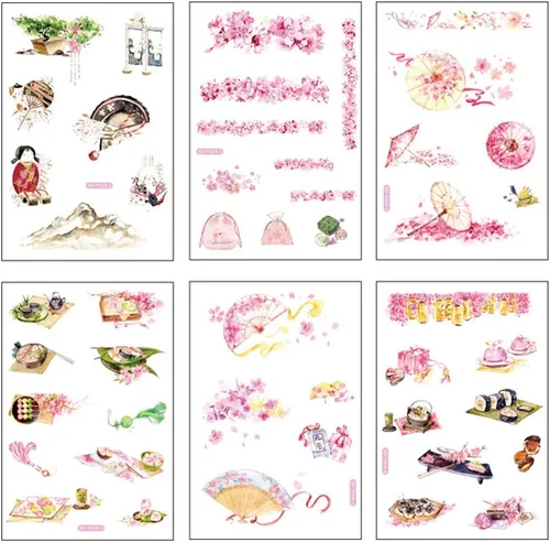 Miniatura 24 de 12 hojas de lindas calcomanías washi kawaii animales artesanales calcomanías decorativas para álbumes de recortes, planificador diario, collage