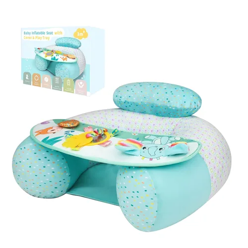 Miniatura 8 de Baby Donut Sit Me Up Asiento de suelo para 3-36 meses, asiento inflable para bebé con funda, silla de actividades para sentarse, bandeja sensorial