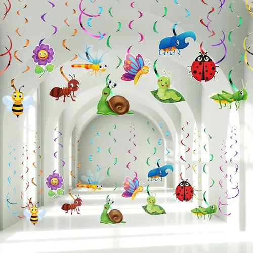 30 piezas de decoración de fiesta de insectos para primavera y verano, decoración de remolino colgante, mariposa, girasol, insecto, fiesta de