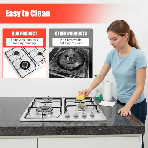 Miniatura 7 de Estufa de gas integrada de 23 x 20 pulgadas con 4 quemadores, estufa de gas de acero inoxidable con placa de propano de doble combustible de GN/LPG