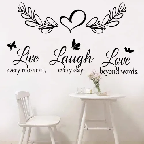 Miniatura 2 de Calcomanías de vinilo para pared con citas inspiradoras familiares "Live Every Moment, Laugh Every Day, Love Beyond Words", calcomanías Color 1
