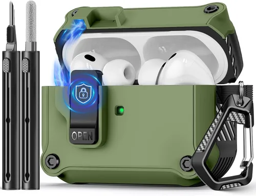 Miniatura 33 de Pohgelan - Funda compatible con AirPods Pro 2ª/1ª (azul) Cerradura magnética automática con kit de limpieza, compatible con Magsafe