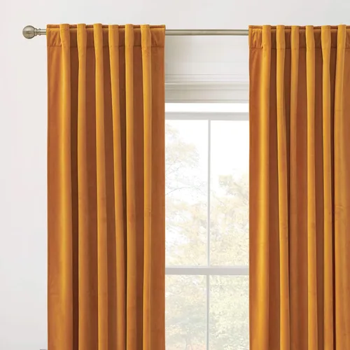 Miniatura 2 de RYB HOME Cortinas de terciopelo dorado de 102 pulgadas, pestaña trasera, tela suave para oscurecer la habitación, aislamiento térmico, cortinas