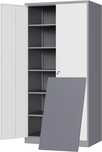 Miniatura 20 de Yizosh Armario de almacenamiento de metal para garaje con 2 puertas y 5 estantes ajustables, gabinete de archivo de acero con cerradura de 71