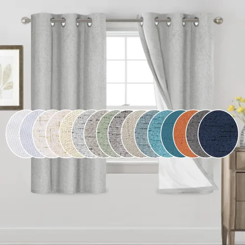 Miniatura 42 de Primitive - Cortinas opacas 100 % de lino texturizado natural para dormitorio, sala de estar, cortinas para ahorra energía, tela de arpillera