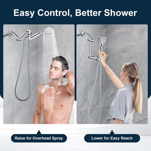 Miniatura 5 de BRIGHT SHOWERS Extensor de brazo de ducha de latón para lluvia y cabezal de ducha de mano, brazo de extensión universal de 5 pulgadas, altura y Cromo