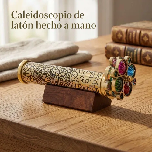 Miniatura 8 de Caleidoscopio de latón lacado con patrón floral grabado a mano, incluye dos ruedas giratorias separadas, un regalo único para mi hijo, nieto, hija.
