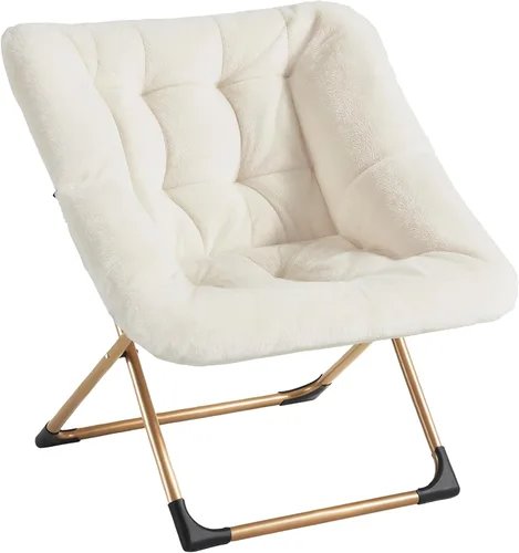 Youtanic Comfy - Silla tipo platillo de gran tamaño, silla de lectura de piel sintética suave para adultos, marco de metal XL estable y almohadilla