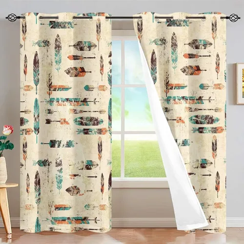 Miniatura 24 de Dreaweet African Tribal Blackout Curtains 63 Inch Long 2 Panels Set Bohemian Ethnic Geometric Grommet Top Thermal Insulated Curtains for Living Room