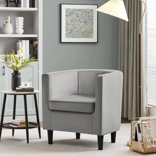 Miniatura 2 de Topeakmart Silla de club de terciopelo, estilo elegante, sillón tapizado para sala de estar, recepción, dormitorio, gris