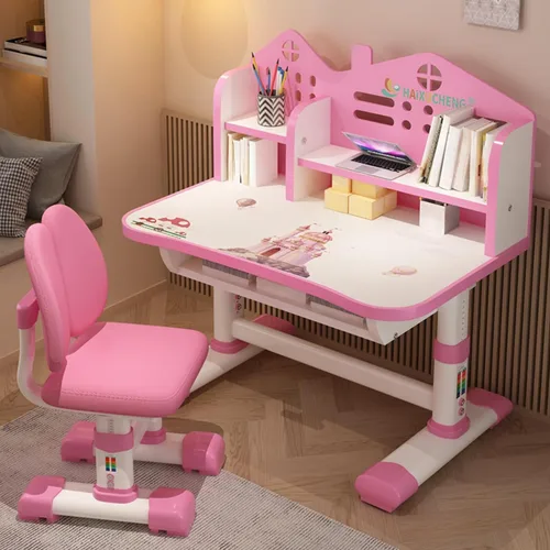 Miniatura 10 de Juego de escritorio y silla de altura ajustable para niños con cajón y almacenamiento, mesa y sillas para niños, escritorio de estudio escolar