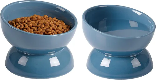 Miniatura 13 de ABRUTY Cuenco de agua para gatos, cuencos elevados de cerámica de 16 onzas, plato de comida para mascotas inclinado y elevado en 15°, antivómito