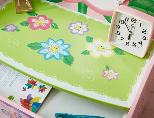Miniatura 4 de Juego de tocador para niños con espejo y taburete, mesa de maquillaje de belleza con cajón grande y silla para niños pequeños y niños, tocador
