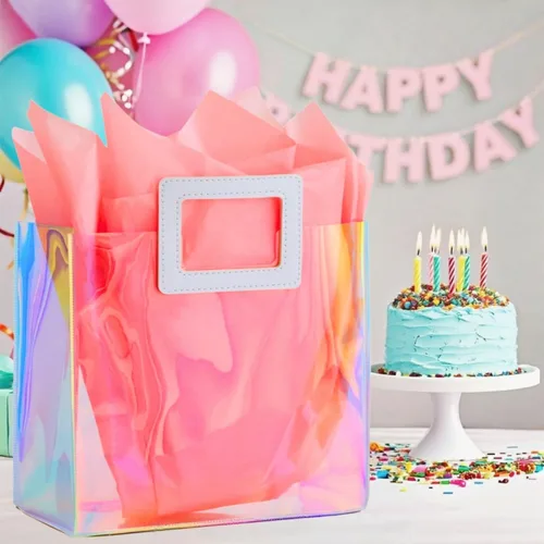 Miniatura 2 de Bolsa de Regalo Holográfica Grande con Papel de Seda Reutilizable Bolsa de Regalo de Cumpleaños para Mujeres Niñas Iridiscente Despedida de Soltera